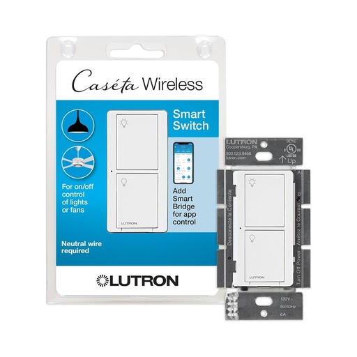 [784276152808] Lutron Caseta Wireless 6 Amp Multi-Location In-Wall Neutral Switch - White