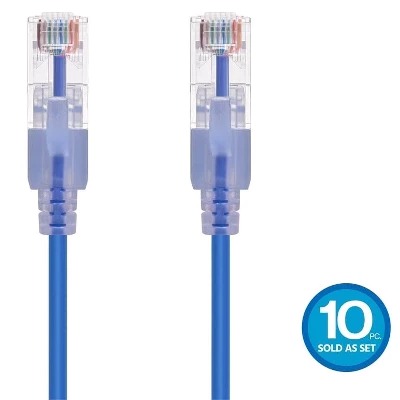 [889028069615] Monoprice SlimRun Cat6A Ethernet Network Patch Cable 0.5 feet - Blue